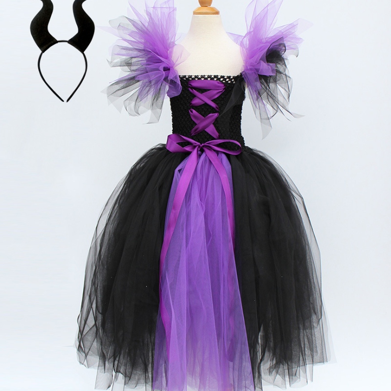 Fancy tutu abito per ragazze cattivi cattivi magici cattivi bambini mal evie costume principessa con copricapo