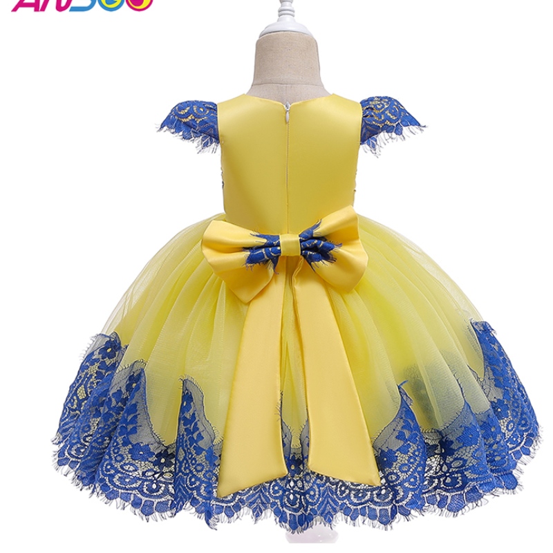 ANSOO BAMBINA BAMBINI SULLA SULLA SULLA RETRO Abito giallo Retro Bambini Principessa Bow Summer Abiti rosa per ragazze per ragazze