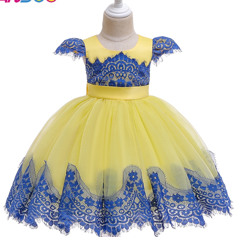 Ansoonuovi bambini Clash Color Ins Dress Paucile Princess Abito in pizzo con grande fiocco per 3-10 anni ragazza