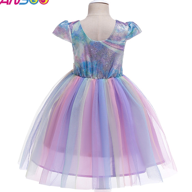 ANSSO Wholesale 2-12 anni Kids Bidler Flower Girls Abito Tutu Rainbow Principessa Birthday Bambini Abito da festa per bambini