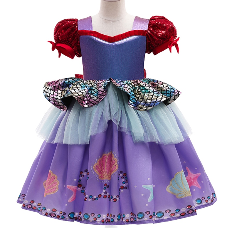 Ansoo Amzdreams 2022 Nuovo fabbrica di vestiti per la festa della festa della festa Principessa Mermaid Girl Abito viola Tutu con abito a sirena a fascia per la testa