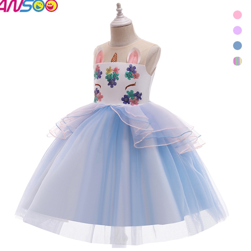 ANSOO Kid Toddler Girl Birthday Birthday Party Costume Costume Rainbow Unicorn Fluffy Strated Tulle Tutu Dress per Girl