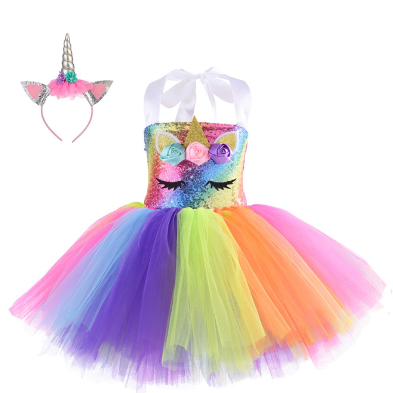 Abito da party sequestro un abito da principessa unicorno per ragazze 1-10y con abbigliamento da ballo di compleanno della fascia per la testa
