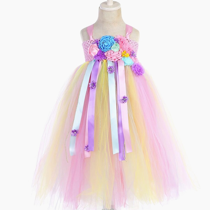 Kids Dress Dress Abito colorato Candy Mesh Party Dress Unicorn Gonna tutu per ragazze