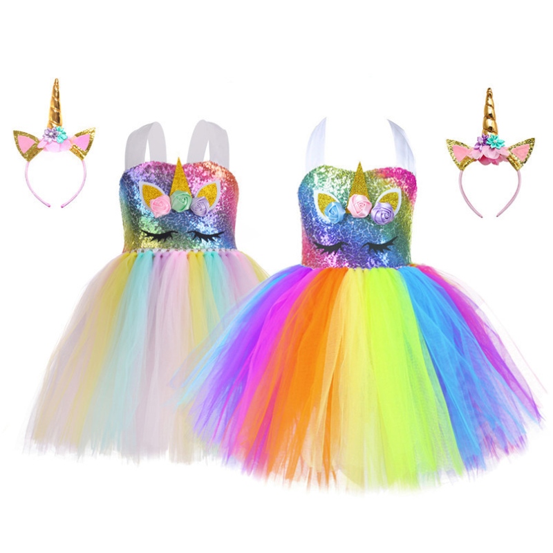 Abito da festa unicorno per bambini Abito arcobaleno abito principessa paillettes tutu