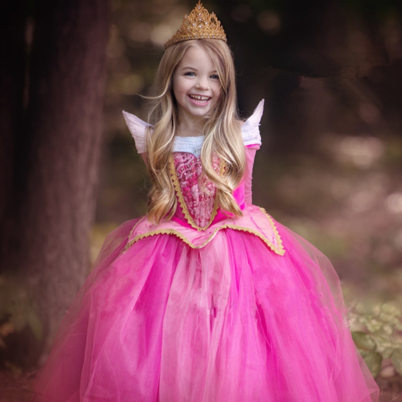 Girls Sleeping Beauty Dress Up vestiti per bambini Manica lunga Aurora Principessa costume da ragazza Abito da festa di Natale