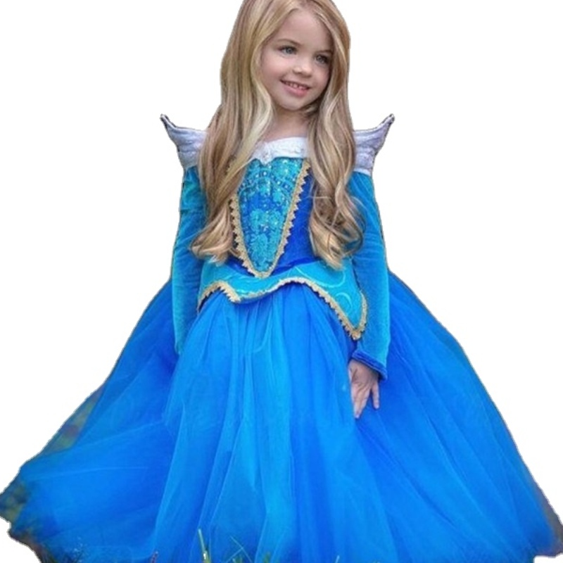 Girls Sleeping Beauty Dress Up vestiti per bambini Manica lunga Aurora Principessa costume da ragazza Abito da festa di Natale