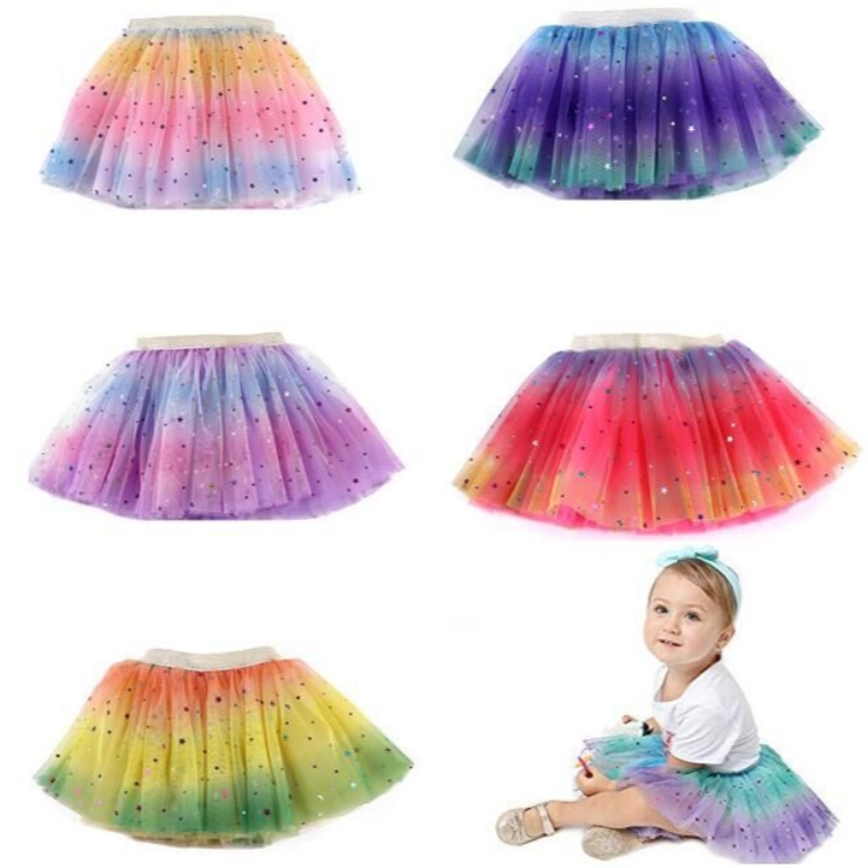 Gonna per esibizione a maglie tulle arcobaleno gonna tutu per bambine