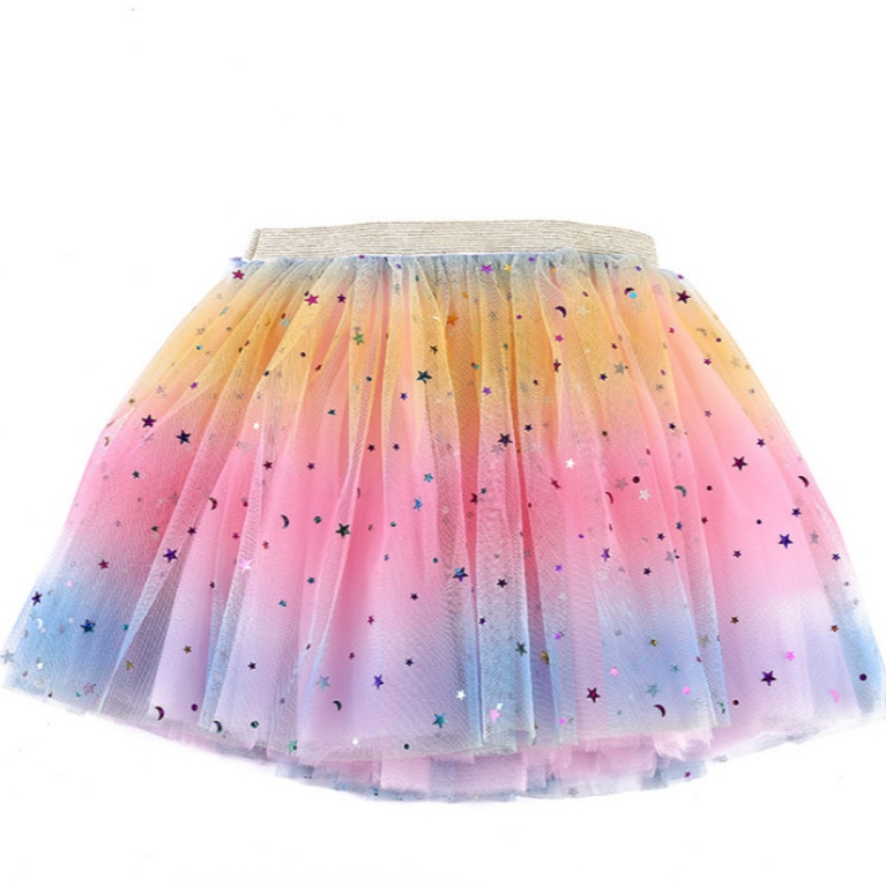 Gonna per esibizione a maglie tulle arcobaleno gonna tutu per bambine
