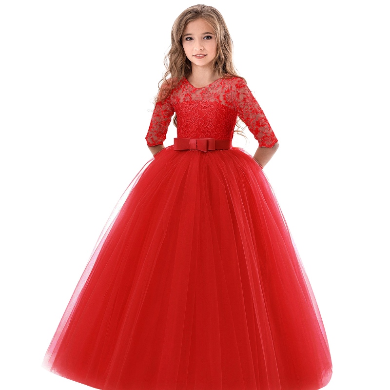 Per bambini in costume eventi formali vestigia abiti eleganti rossi bambini abiti piccoli abiti da ragazza in pizzo lungo