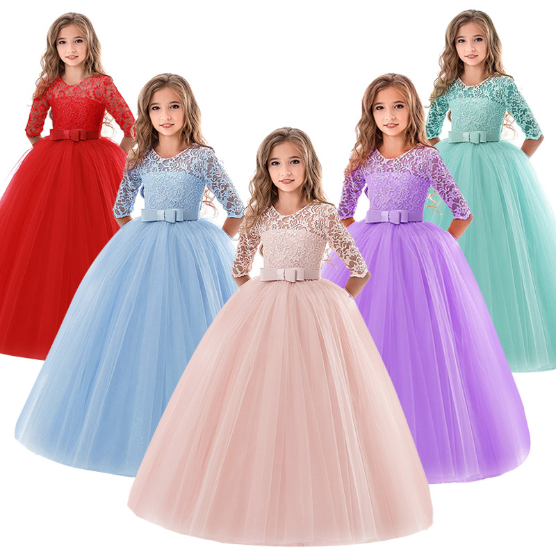 2022 6-14 anni abiti in pizzo floreale abiti da ragazza vestiti principessa festaiolo abito per abiti per bambini per ragazze abbigliamento da sera pernozze 4 - 199 pezzi