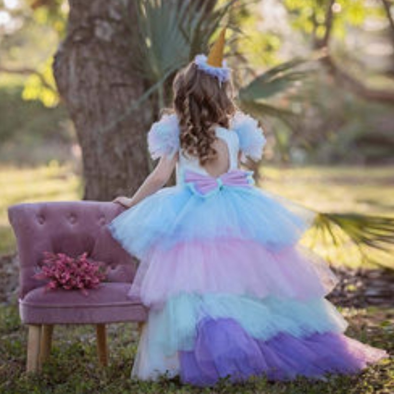 Abito da festa unicorno per ragazze costume abito estivo per bambini bambini eleganti indossare abiti da principessa con un lungo treno