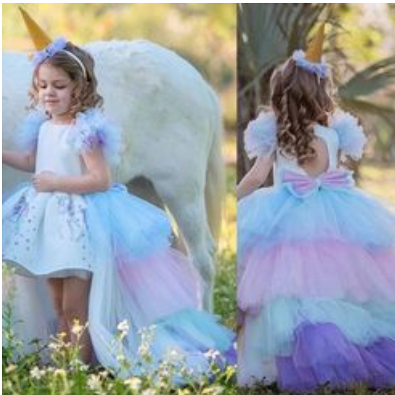 Abito da festa unicorno per ragazze costume abito estivo per bambini bambini eleganti indossare abiti da principessa con un lungo treno