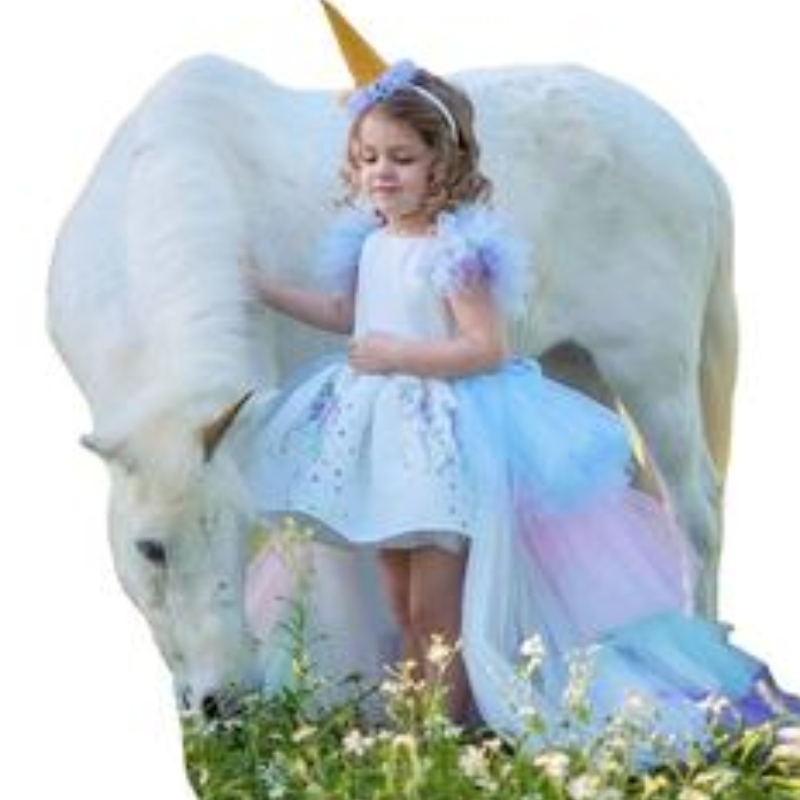 Abito da festa unicorno per ragazze costume abito estivo per bambini bambini eleganti indossare abiti da principessa con un lungo treno