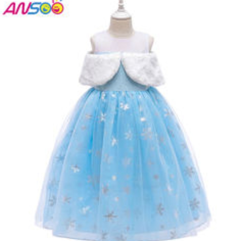 ANSOO2021 Performance dei bambini Elsa Fashion Girl Wool Collar Princess Cumo adorabili costumi per ragazze adorabili