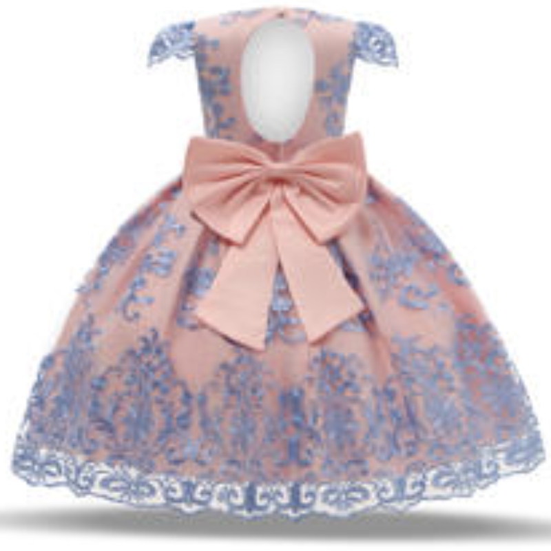 Baby Bow Princess Patchwork Color Color Lace Abito da sera ricamato per il bambino