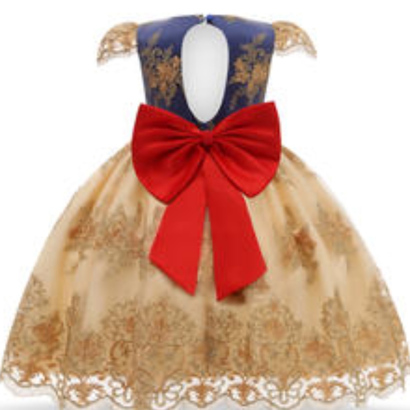 Baby Bow Princess Patchwork Color Color Lace Abito da sera ricamato per il bambino