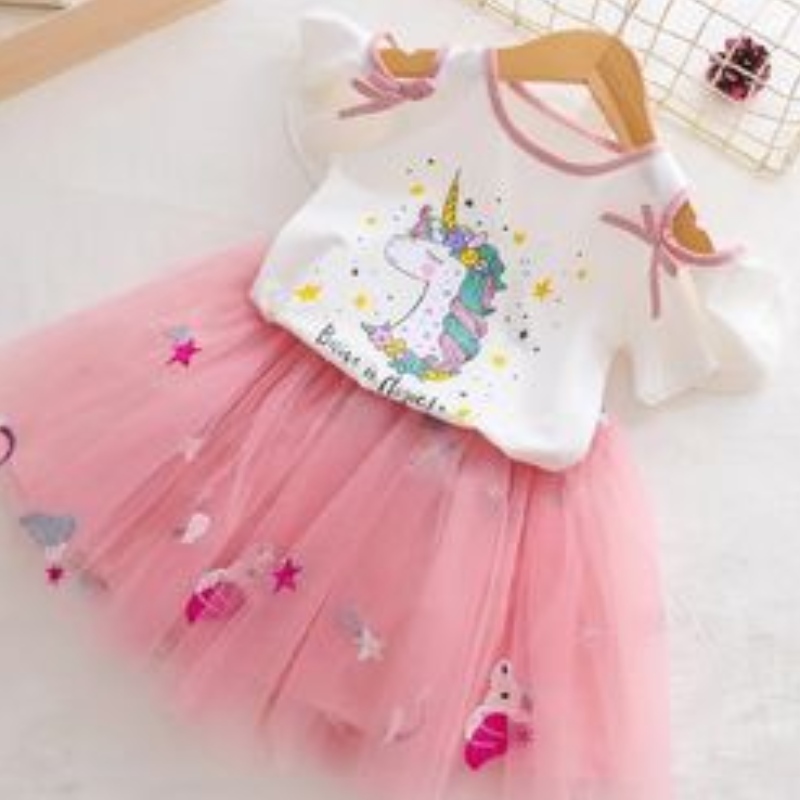 Neonati Unicorno Abiti Estate T-shirt + Tutu Princess Dress Bambini Manica Corta Vestiti Set Bambini 2pcs Costume Del Partito