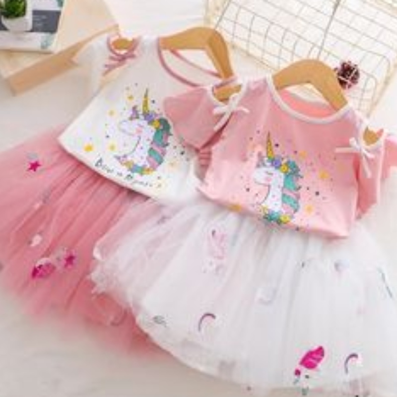 Neonati Unicorno Abiti Estate T-shirt + Tutu Princess Dress Bambini Manica Corta Vestiti Set Bambini 2pcs Costume Del Partito