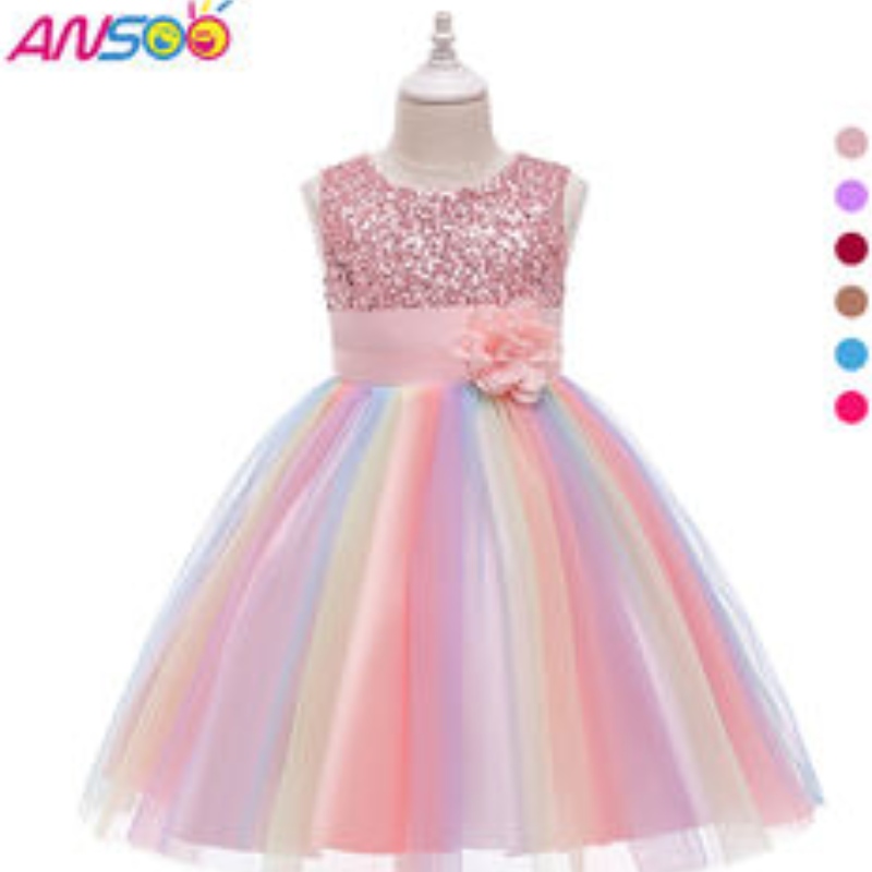 Ansoo Amazon Luxury Sleeveless Bellissima Principessa Kids Abito da ballo per bambini Abbigliamento Viola Flower Girl Abita