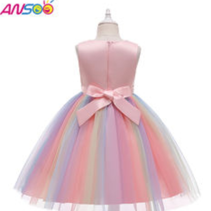 Ansoo Amazon Luxury Sleeveless Bellissima Principessa Kids Abito da ballo per bambini Abbigliamento Viola Flower Girl Abita