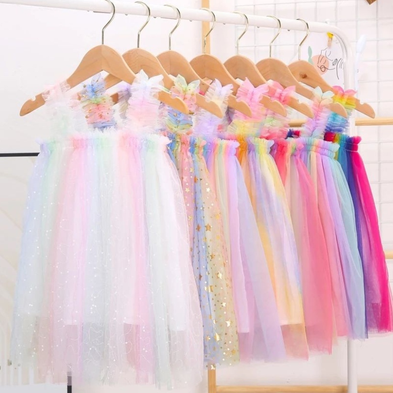 Principessa bambina estate tutu vestito cinghia stelle senza maniche mesh ginocchio lunghezza prendisole 1-6 anni per festa di compleanno