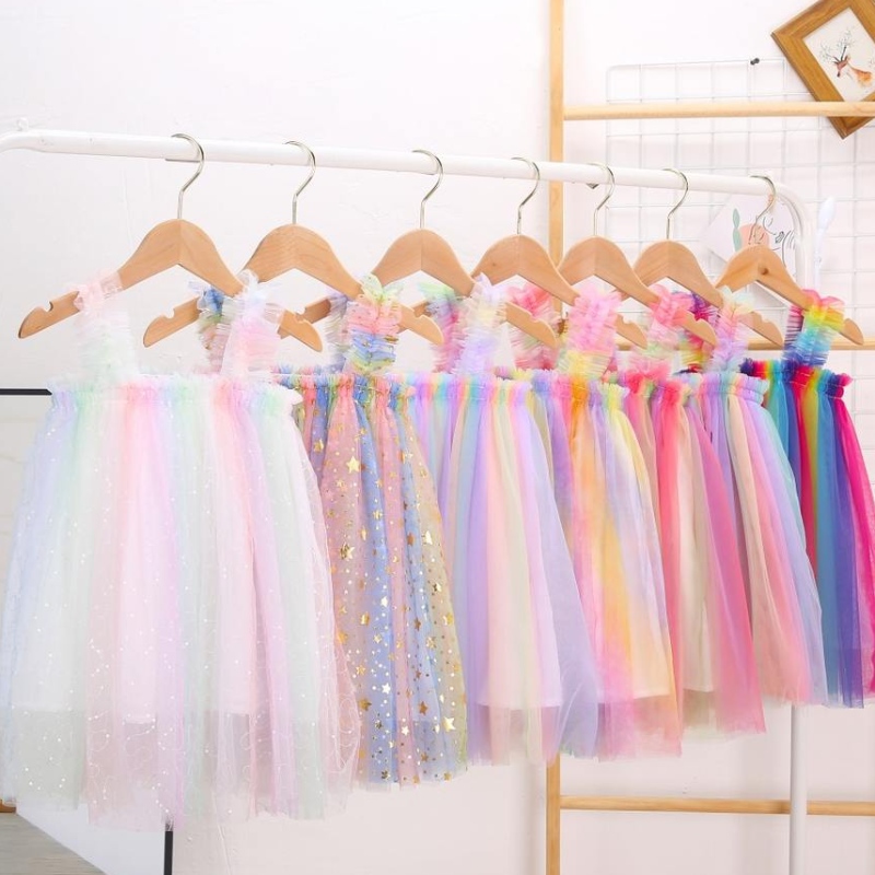 Principessa bambina estate tutu vestito cinghia stelle senza maniche mesh ginocchio lunghezza prendisole 1-6 anni per festa di compleanno