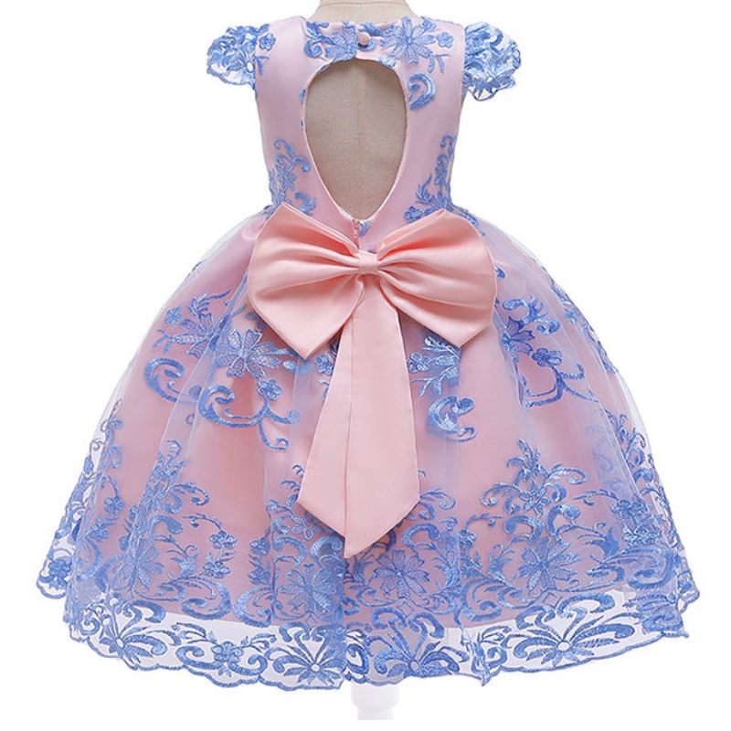 ANSOO 2022 5 colori Nuovi bambini Wedding Maxi Leak Back Abito da ragazza in pizzo Blue Dress