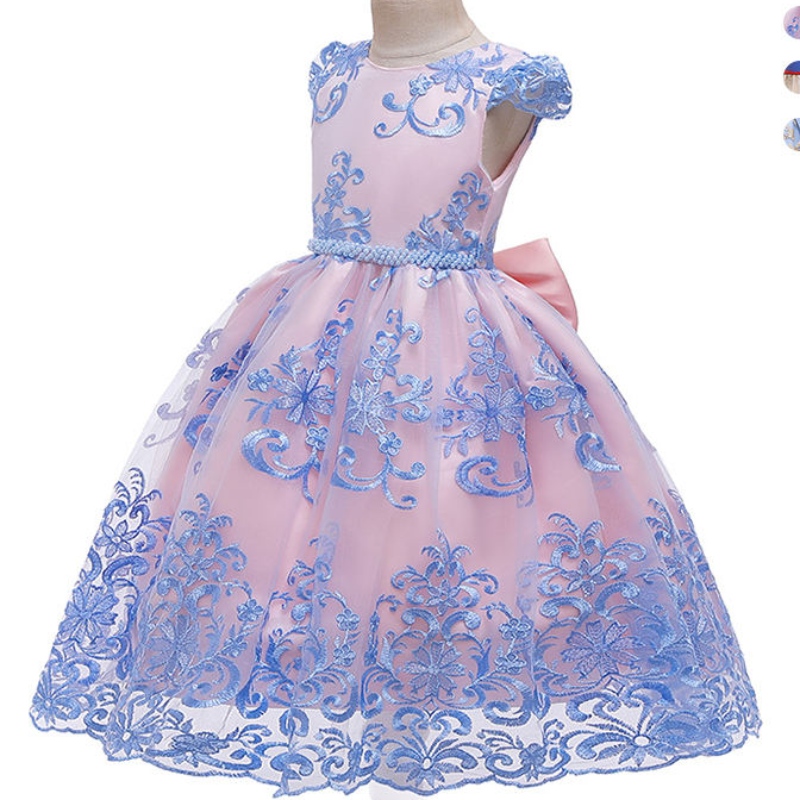 ANSOO 2022 5 colori Nuovi bambini Wedding Maxi Leak Back Abito da ragazza in pizzo Blue Dress