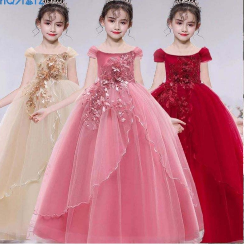 Baige Elegant Kids Long Dress Girls Children Prom Homo Long Bash Girl Wedding Ball Gown