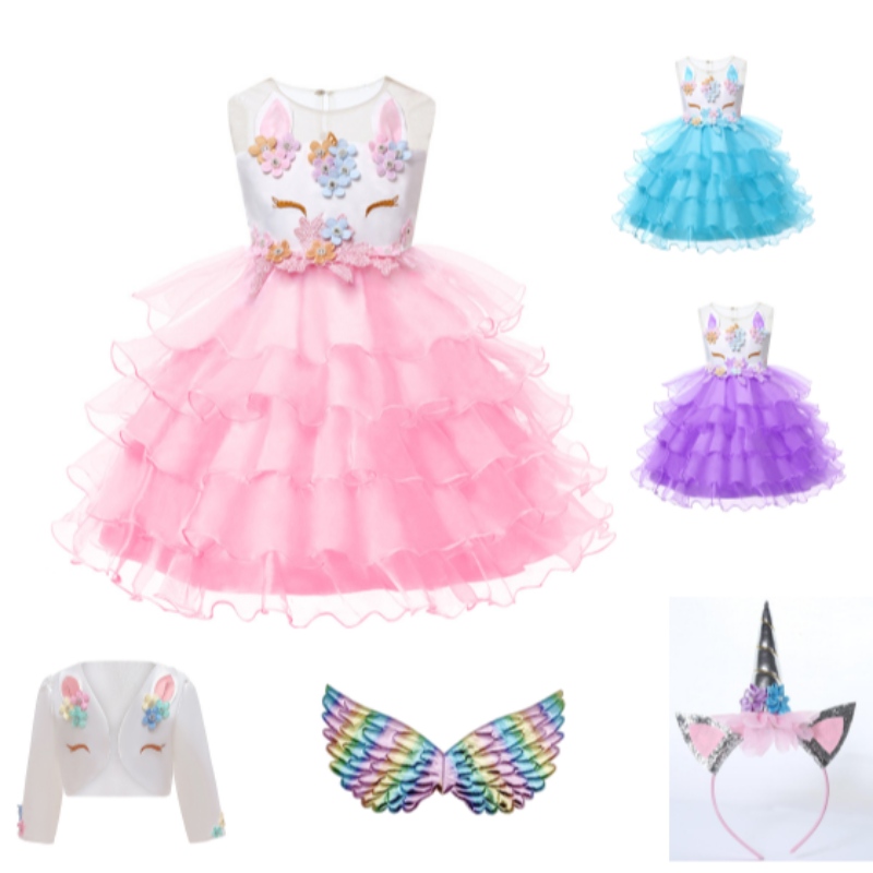 All'ingrosso 2-12 anni per bambini ragazze fiorisce abito tutu arcobaleno di compleanno principessa bambina festa unicorno dres