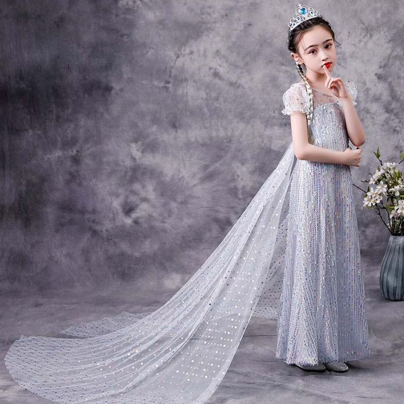 Baige Ins Amazon Hot Sale Queen Elsa Dress Blingling Halloween Princess Girl Birthday Party Dress