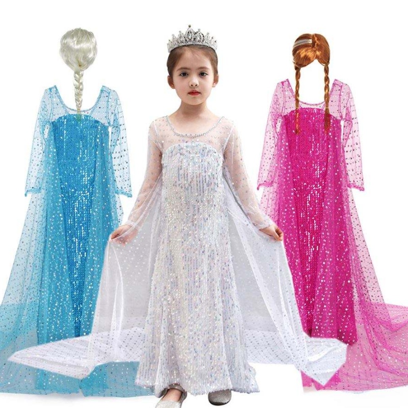 Baige Ins Amazon Hot Sale Queen Elsa Dress Blingling Halloween Princess Girl Birthday Party Dress