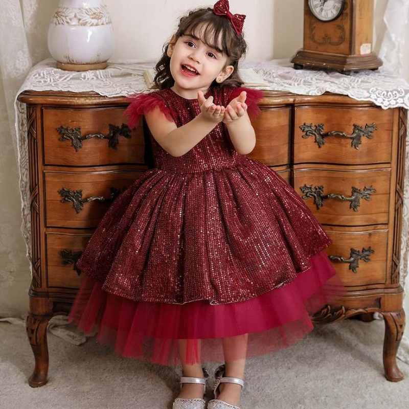 Baige Baby infant Girl Dress Baptism Dress Flower Nelogio Abito da abbigliamento con paillettes