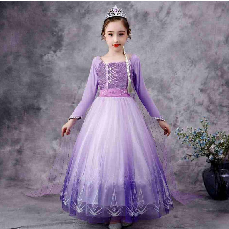 Baige Snow Queen viola Elsa Abito di Natale Halloween Anna Costume Girls Abiti con paillettes ricamati