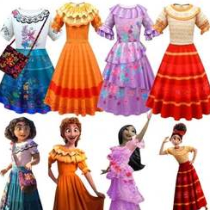 Baige Kids Girls ENCANTO MIRABEL COSPLAY DREST con borsa Halloween Carneval costume