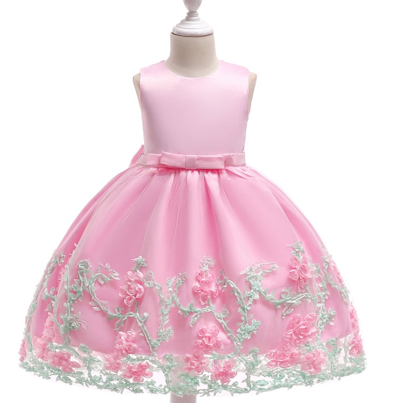 Baige ricamo fiore bambino maxi primo comunion Vestito con un adorabile arco