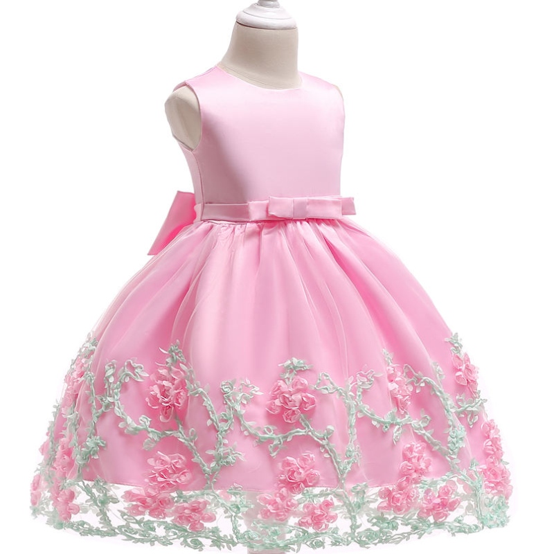 Baige ricamo fiore bambino maxi primo comunion Vestito con un adorabile arco