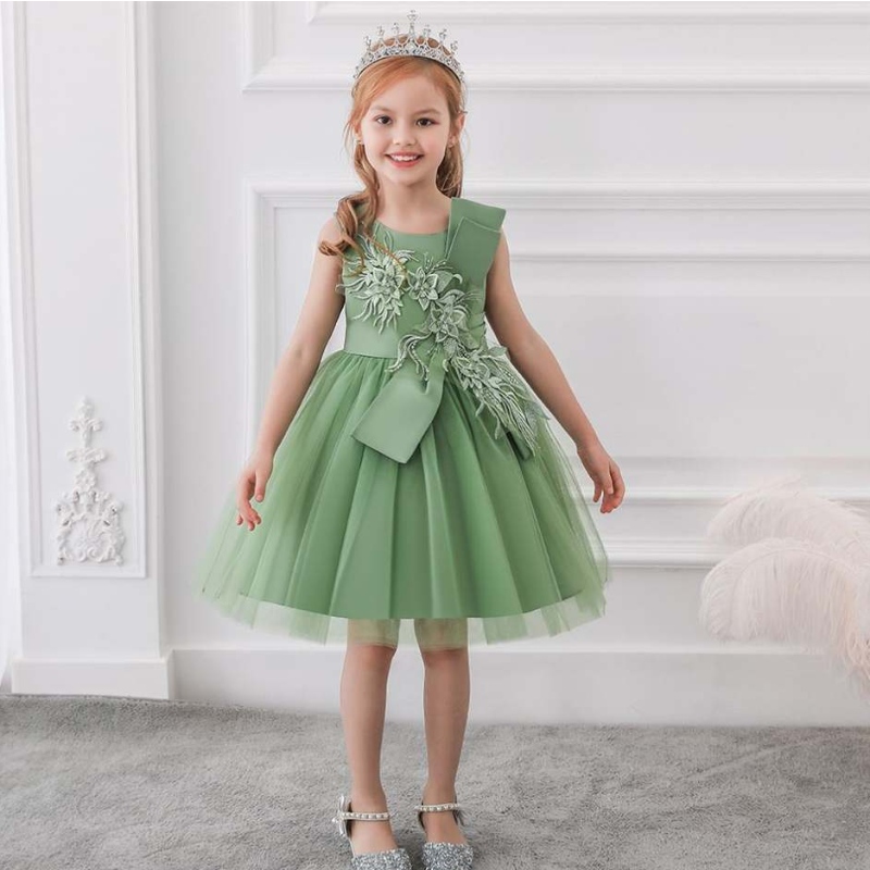 Baige New Evening Ball Abito da ballo Green Flower Girl Dress Kids Fancy Princess Cape