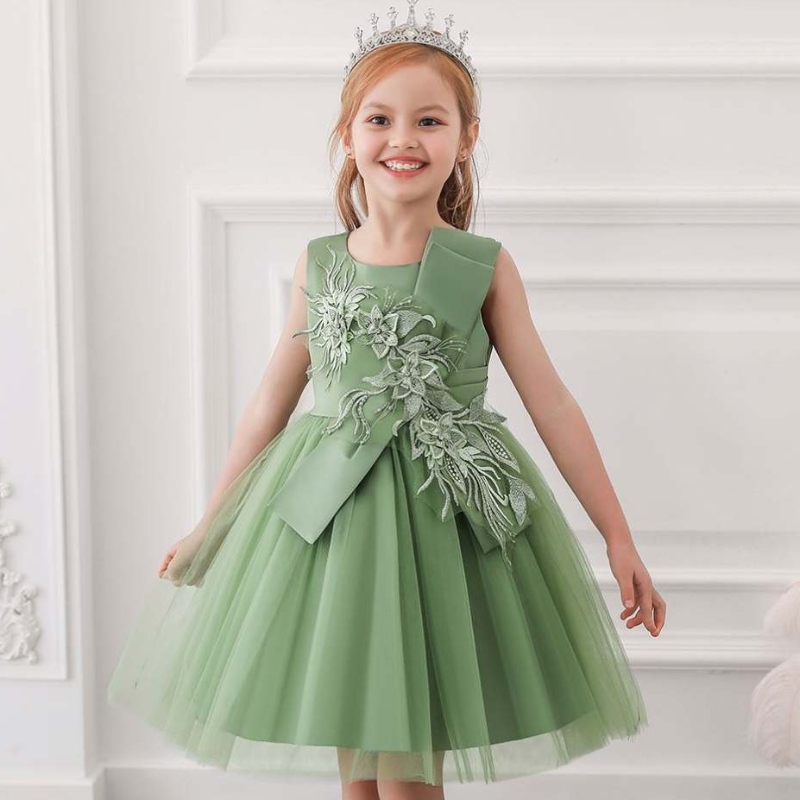 Baige New Evening Ball Abito da ballo Green Flower Girl Dress Kids Fancy Princess Cape