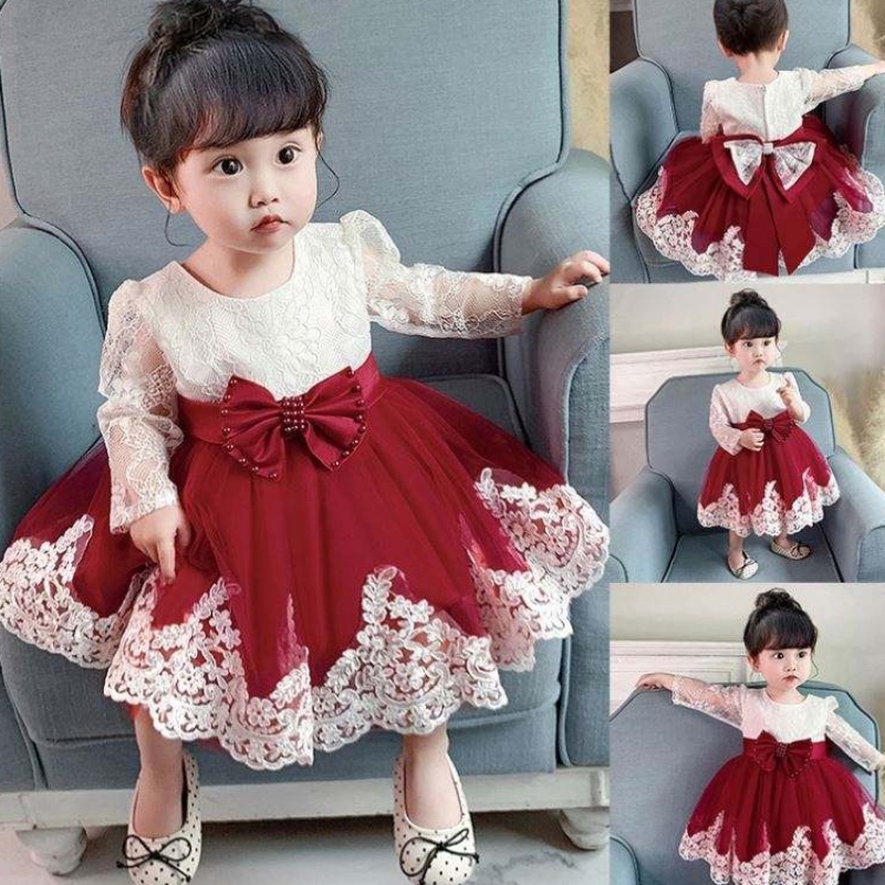 Baige New Lace Baby Girl Abite Abite adorabili Flower Girl Formal Wedding Birthday Party Dress per 0-3 anni