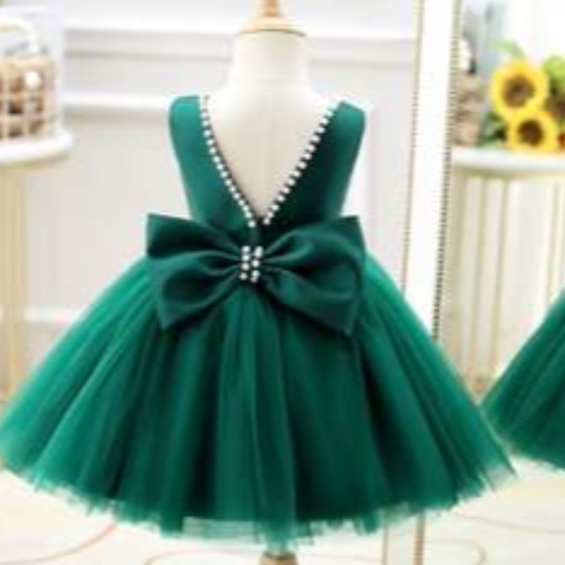 Baige Oem Green Flower Girl Girl Birthday Birthday Birthday Old Abbigliamento Girl Girl Show Children Princess DZ007