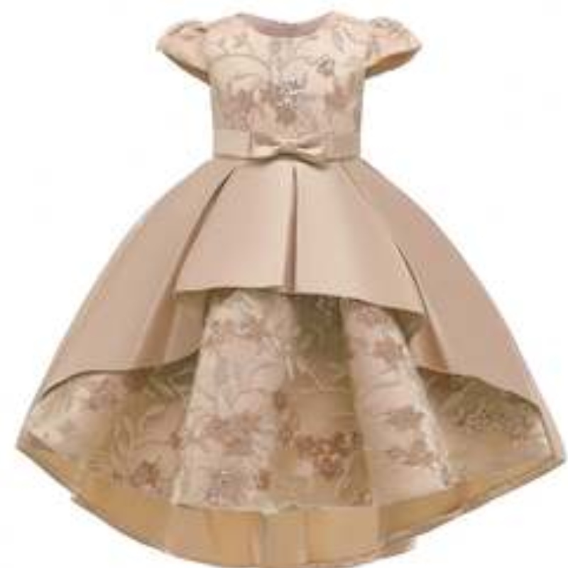 Baige Design Stampa Design Flower Girl Dress Abito da festa estate Abiti di compleanno per bambini a maniche corte