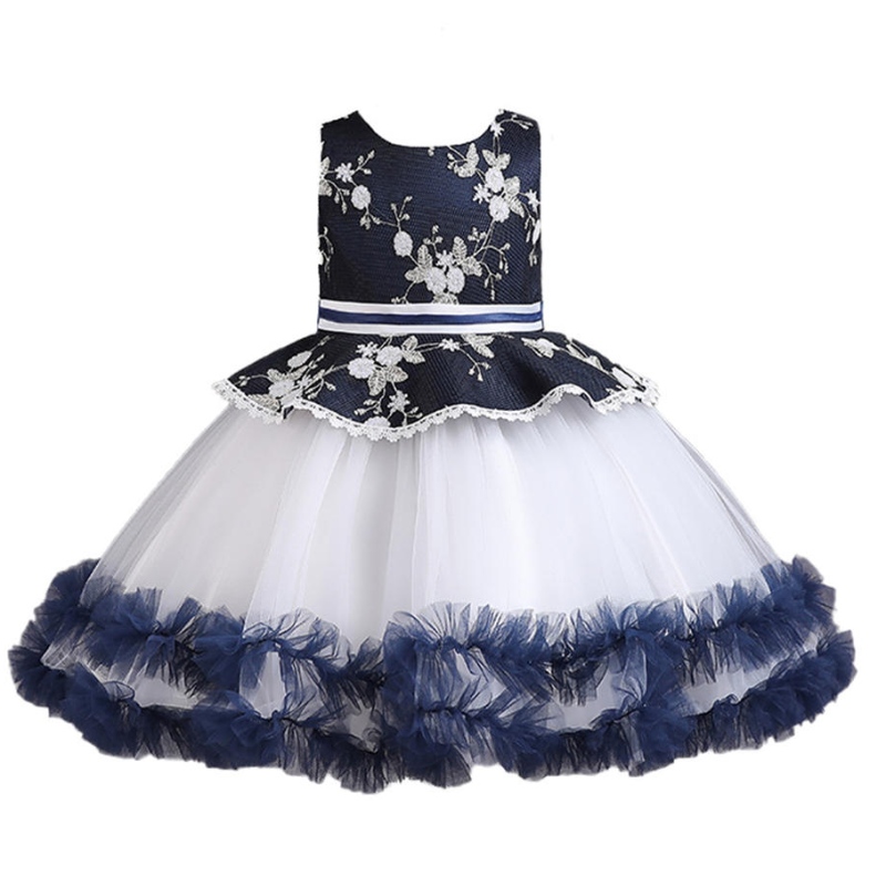 Flower Girl Wedding Banquet in pizzo abito lungo per bambini Elegante vestito da festa di compleanno in pizzo gonfio