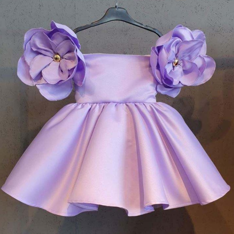 Baige Big Flower Kids Dress Rosa Rosa Satina Party Ball Ball Gown Abiti \\ 'Birthday Wites with Bow On Show