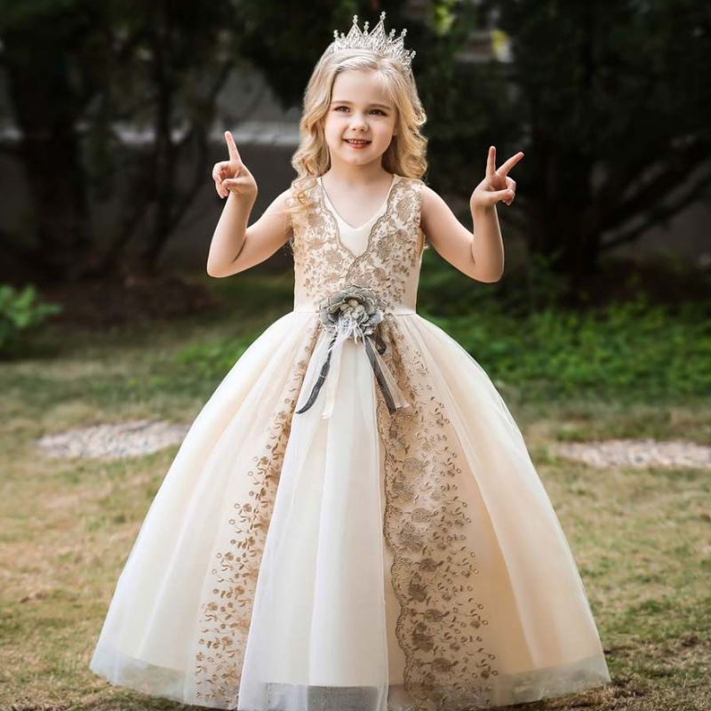 Baige Sweet Criss-Cross Lace Abito per ragazze Abito da sera Abito Flower Dresses White Wedding