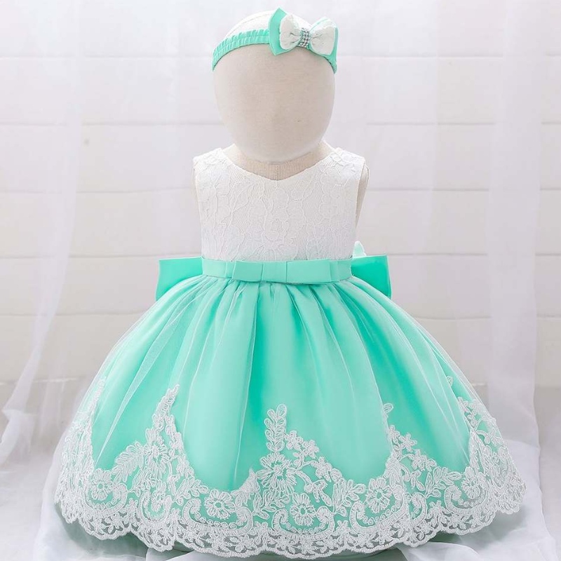 BAIGE BAMBINA BAMBINA Abito Disegni in pizzo Flower Girl Kids Abbigliamento First Birthday Party Abito con fascia per la testa