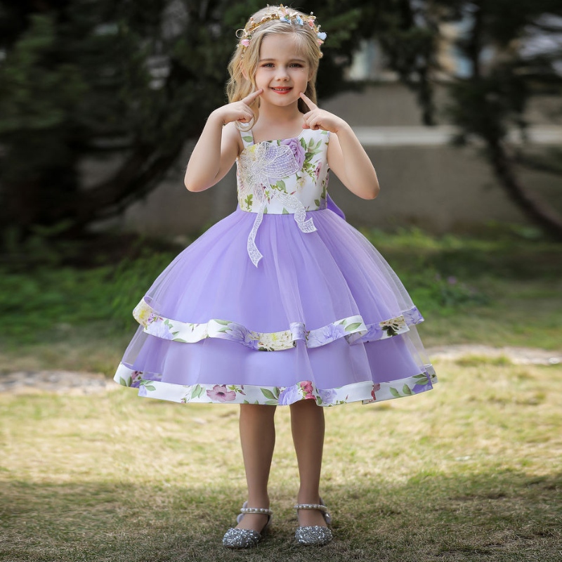 Spedizione gratuita in tutto il mondo 2019 Nuovo Bambini senza maniche di moda Chiffon Floral Princess Party Dress Bambina Bambina Dressimi Full Dress