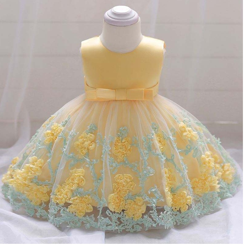 Baige Hot Selling Pretty Baby Autk 12 mesi vestiti da ragazza di 1 anno Primo compleanno Abito da festa di fiori carino L1845XZ