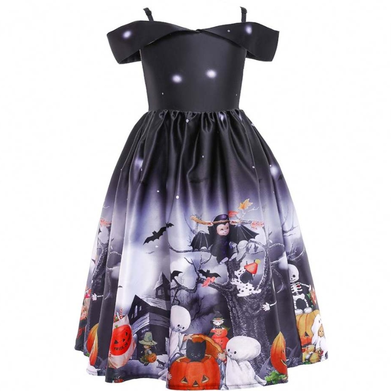 Nuova Fashion Off Spicch Girls Maxi cosplay Spotless Black Adatte Halloween Abito da ballo lungo abiti da ballo